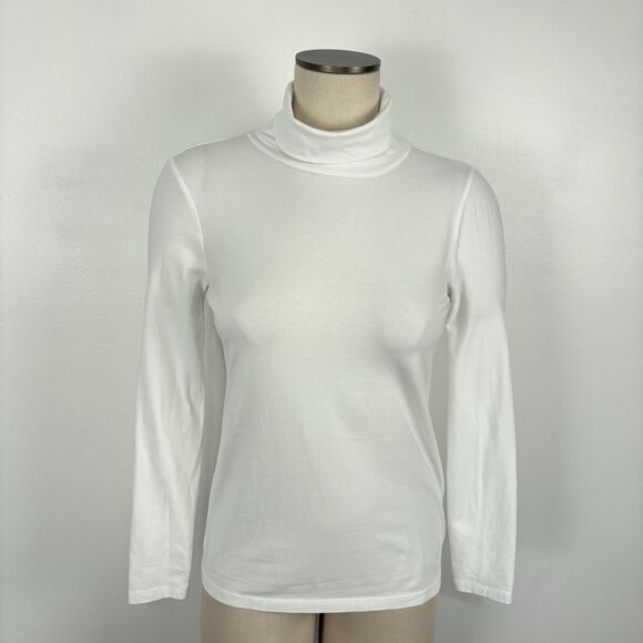 Talbots SP Turtleneck Tee Womens White Long Sleeve Pullover Cotton Blend - Picture 1 of 3